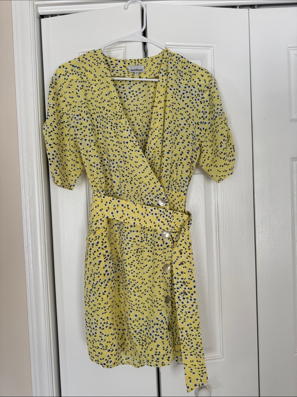 Yellow Floral Wrap Dress with Belt